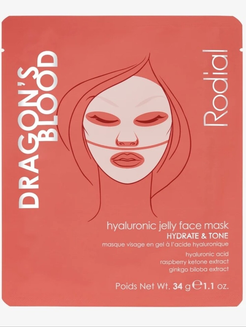 Rodial Dragon's Blood Hyaluronic Jelly Face Mask To Hydrate & Tone, 1 Mask, New